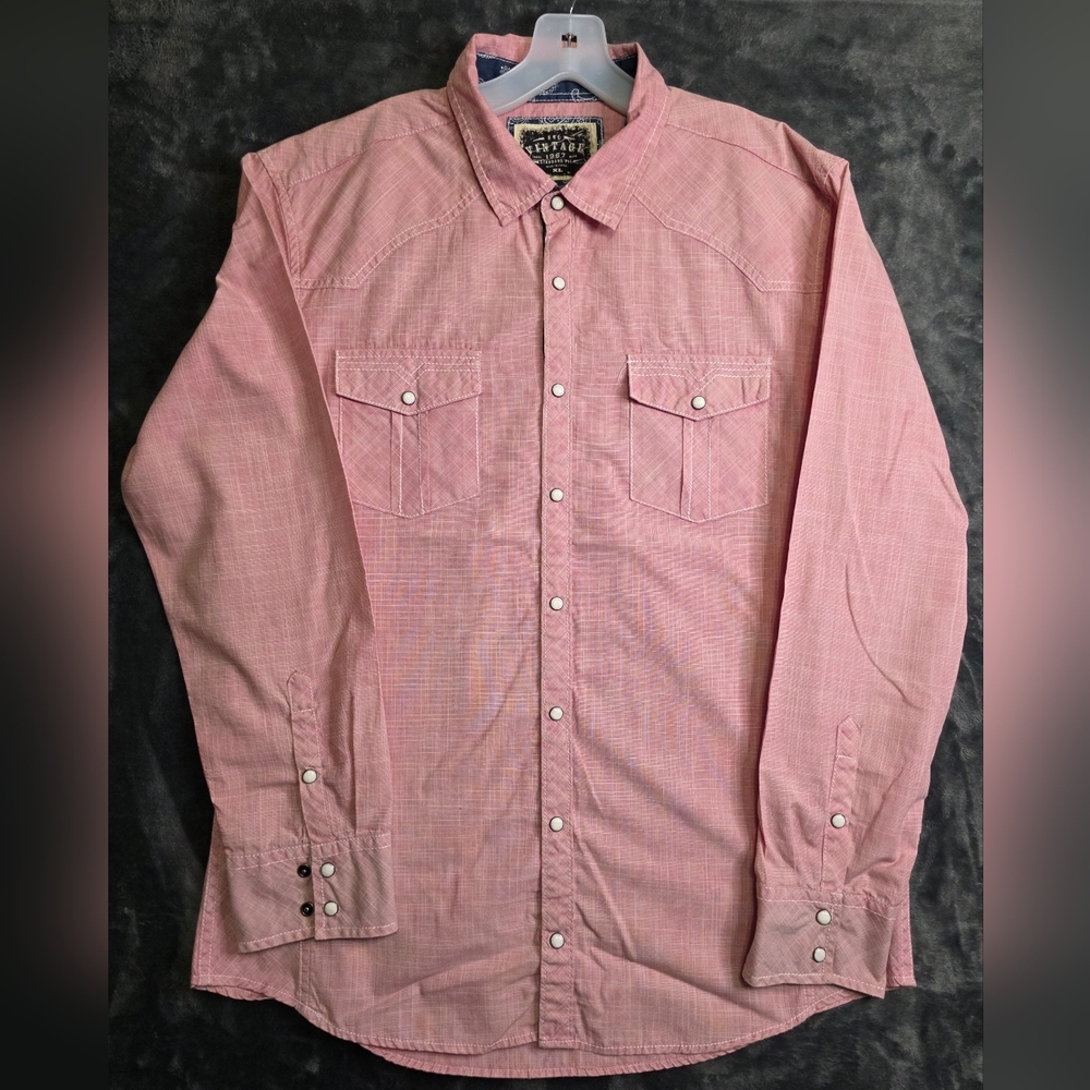 BKE Buckle Vintage 1967 Mens Pearl Snap Shirt Size XL Long Sleeve Plaid Pink
